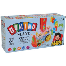 Transparentní lokomotiva domino 86 ks, se světlem, na baterie, 15 x 7,5 x 11 cm