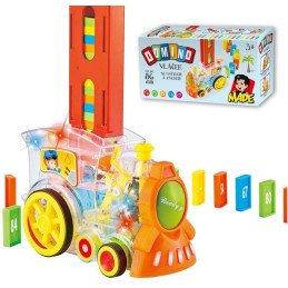 Transparentní lokomotiva domino 86 ks, se světlem, na baterie, 15 x 7,5 x 11 cm