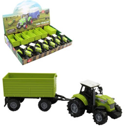 Traktor s vlečkou, se světlem a zvukem, volná kola, 23,5 x 6 x 6 cm