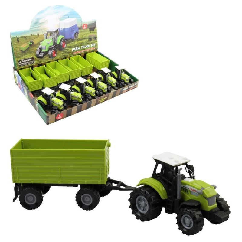 Traktor s vlečkou, se světlem a zvukem, volná kola, 23,5 x 6 x 6 cm