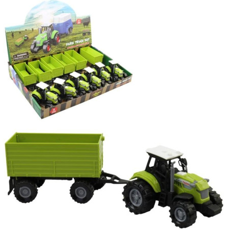 Traktor s vlečkou, se světlem a zvukem, volná kola, 23,5 x 6 x 6 cm