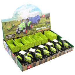 Traktor s vlečkou, se světlem a zvukem, volná kola, 23,5 x 6 x 6 cm