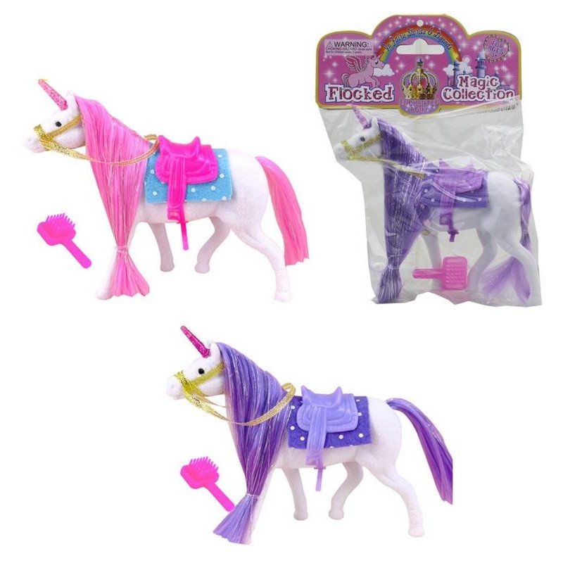 Kůň jednorožec se štětcem, uzdou, sedlem a sedlovou podložkou,  14 x 15 x 4 cm