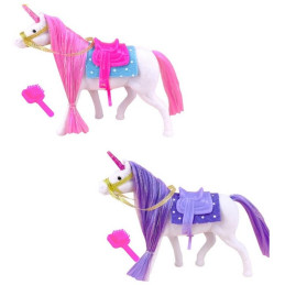 Kůň jednorožec se štětcem, uzdou, sedlem a sedlovou podložkou,  14 x 15 x 4 cm