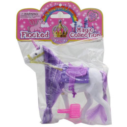 Kůň jednorožec se štětcem, uzdou, sedlem a sedlovou podložkou,  14 x 15 x 4 cm