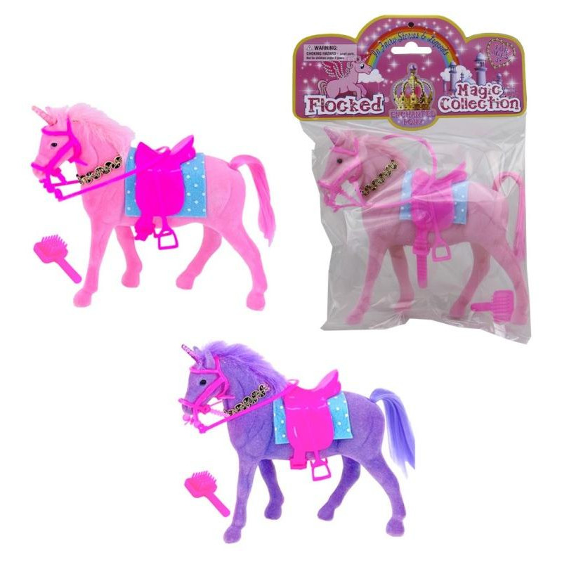 Kůň jednorožec s odnímatelnou uzdečkou, náhrdelníkem, podsedlovou podložkou, sedlem a kartáčem, 17 x 16 x 4 cm