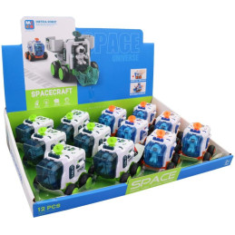 Vesmírné auto, otvírací dveře, 12 ks v display boxu, na setrvačník, 9,5 x 7,5x 9 cm