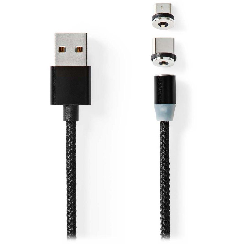 NEDIS USB 2.0 kabel/ USB-A Zástrčka - USB micro-B zástrčka/USB-C zástrčka/ magnet konektory/ černý/ blistr/ 2 m