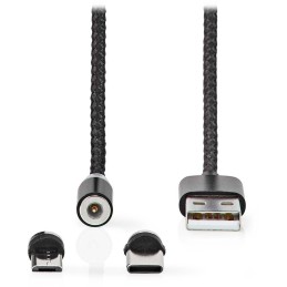 NEDIS USB 2.0 kabel/ USB-A Zástrčka - USB micro-B zástrčka/USB-C zástrčka/ magnet konektory/ černý/ blistr/ 2 m