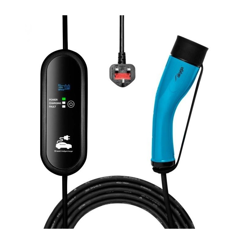 Akyga Napájecí kabel pro elektromobily BS 1363 UK / Type2 LCD 1-fázový 13A 3kW, 5m