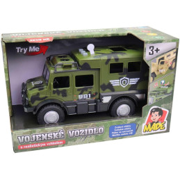 Vojenské auto, na baterie, světlo a zvuk, setrvačník, 25 cm