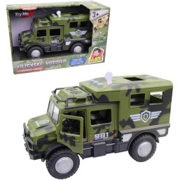 Vojenské auto, na baterie, světlo a zvuk, setrvačník, 25 cm