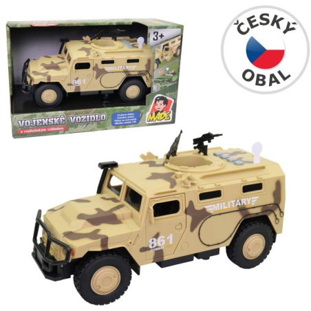 Vojenské auto, na baterie, světlo a zvuk, setrvačník
