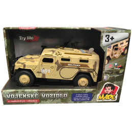 Vojenské auto, na baterie, světlo a zvuk, setrvačník