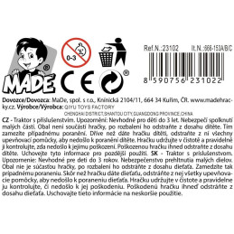 Traktor s přívěsem, na setrvačník, 38 cm