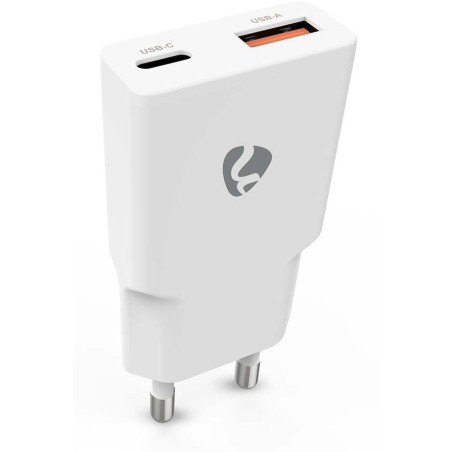 NEDIS síťová nabíječka/ 20 W/ PD 3.0/ rychlé nabíjení/ 1.5 / 2.0 / 2.22 / 3.0 A/ USB-A/ USB-C/ bílá