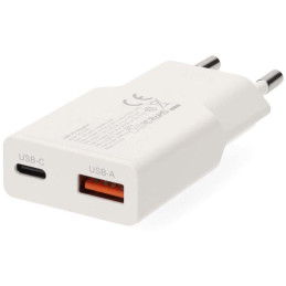 NEDIS síťová nabíječka/ 20 W/ PD 3.0/ rychlé nabíjení/ 1.5 / 2.0 / 2.22 / 3.0 A/ USB-A/ USB-C/ bílá