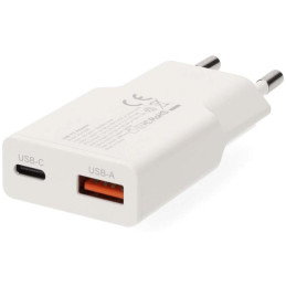 NEDIS síťová nabíječka/ 30 W/ PD 3.0/ rychlé nabíjení/ 1.5 / 2.0 / 2.22 / 3.0 A/ USB-A/ USB-C/ bílá