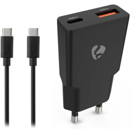 NEDIS síťová nabíječka/ 20 W/ PD 3.0/ rychlé nabíjení/ 1.5 / 2.0 / 2.22 / 3.0 A/ USB-A/ USB-C/ černá/ kabel 1,5m