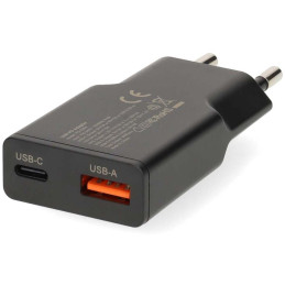 NEDIS síťová nabíječka/ 20 W/ PD 3.0/ rychlé nabíjení/ 1.5 / 2.0 / 2.22 / 3.0 A/ USB-A/ USB-C/ černá/ kabel 1,5m