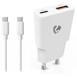 NEDIS síťová nabíječka/ 20 W/ PD 3.0/ rychlé nabíjení/ 1.5 / 2.0 / 2.22 / 3.0 A/ USB-A/ USB-C/ bílá/ kabel 1,5m