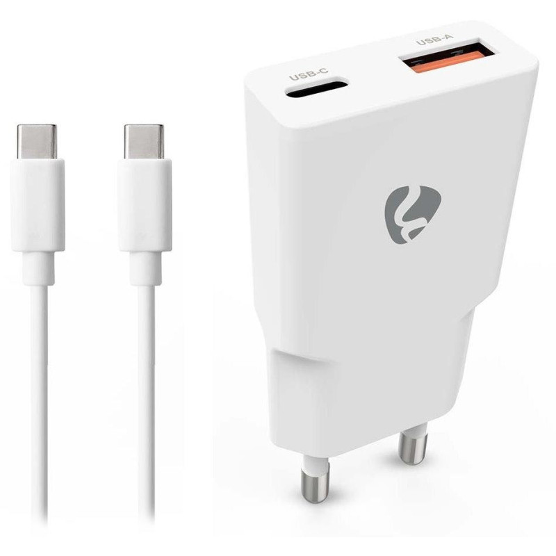 NEDIS síťová nabíječka/ 20 W/ PD 3.0/ rychlé nabíjení/ 1.5 / 2.0 / 2.22 / 3.0 A/ USB-A/ USB-C/ bílá/ kabel 1,5m