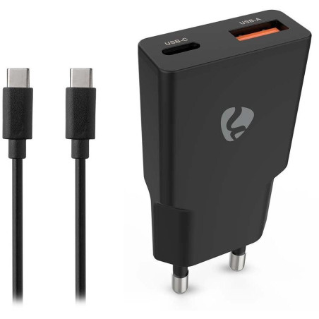 NEDIS síťová nabíječka/ 30 W/ PD 3.0/ rychlé nabíjení/ 1.5 / 2.0 / 2.22 / 3.0 A/ USB-A/ USB-C/ černá/ kabel 1,5m