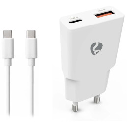 NEDIS síťová nabíječka/ 30 W/ PD 3.0/ rychlé nabíjení/ 1.5 / 2.0 / 2.22 / 3.0 A/ USB-A/ USB-C/ bílá/ kabel 1,5m