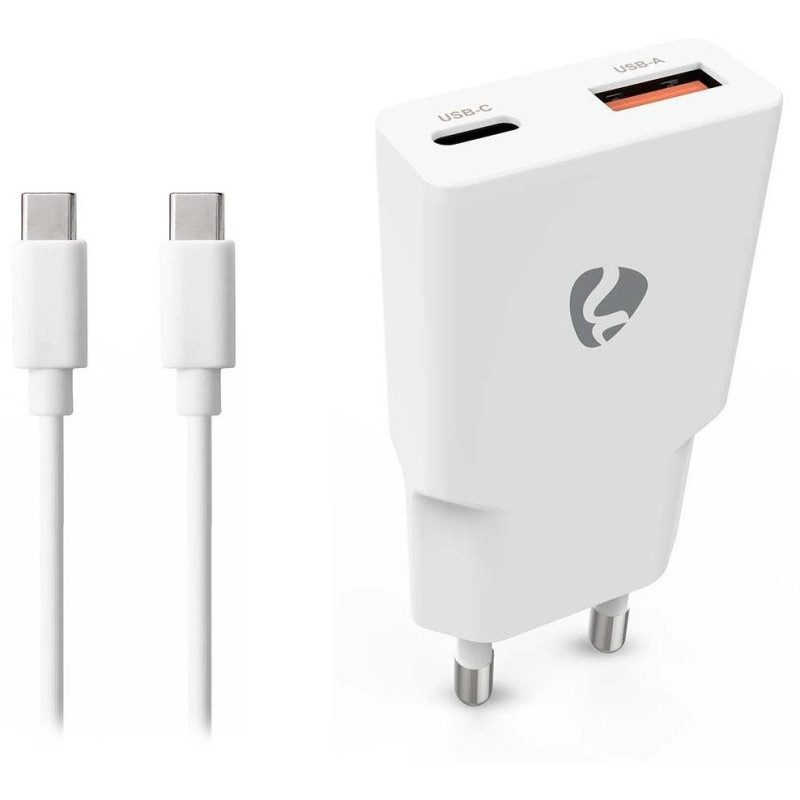 NEDIS síťová nabíječka/ 30 W/ PD 3.0/ rychlé nabíjení/ 1.5 / 2.0 / 2.22 / 3.0 A/ USB-A/ USB-C/ bílá/ kabel 1,5m