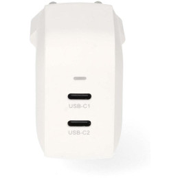 NEDIS síťová nabíječka/ 35 W/ PD 3.0/ rychlé nabíjení/ 1.75 / 2.33 / 2.92 / 3.0 A/ 2x USB-C/ bílá