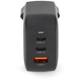 NEDIS síťová nabíječka/ 70 W/ PD 3.0/ rychlé nabíjení/ 1.5 / 2.25 / 2.5 / 3.0 / 3.5 A/ USB-A/ 2x USB-C/ černá