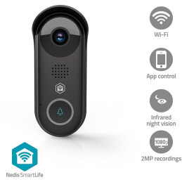 NEDIS Wi-Fi chytrý dveřní videotelefon/ 1920x1080/ 2Mpix/ IP54/ transformátor/ snímač pohybu/ noční vidění/ Onvif/ černý