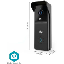 NEDIS Wi-Fi chytrý dveřní videotelefon/ 2304x1296 / 3Mpix/ napájení z baterie/ IP44/ snímač pohybu/ noční vidění/ černý