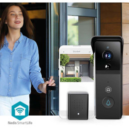 NEDIS Wi-Fi chytrý dveřní videotelefon/ 2304x1296 / 3Mpix/ napájení z baterie/ IP44/ snímač pohybu/ noční vidění/ černý