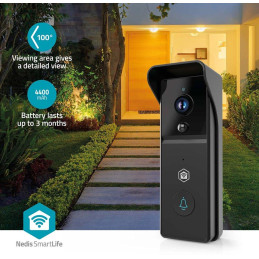 NEDIS Wi-Fi chytrý dveřní videotelefon/ 2304x1296 / 3Mpix/ napájení z baterie/ IP44/ snímač pohybu/ noční vidění/ černý