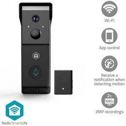 NEDIS Wi-Fi chytrý dveřní videotelefon/ 2x 1920x1080/ 4Mpix/ napájení z baterie/ IP54/ snímač pohybu/ noční vidění/ čern