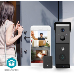 NEDIS Wi-Fi chytrý dveřní videotelefon/ 2x 1920x1080/ 4Mpix/ napájení z baterie/ IP54/ snímač pohybu/ noční vidění/ čern