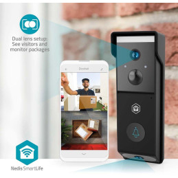 NEDIS Wi-Fi chytrý dveřní videotelefon/ 2x 1920x1080/ 4Mpix/ napájení z baterie/ IP54/ snímač pohybu/ noční vidění/ čern