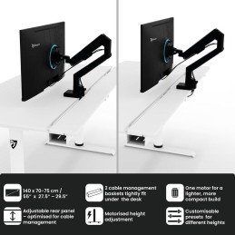 AROZZI herní stůl ARENA NORDICO White/ motorizovaný/ barva deska bílá, nohy bílé/ šíře 140cm/ výška 71-115 cm
