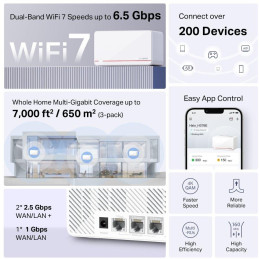 TP-Link Mercusys Halo H37BE(3-pack) WiFi systém, WiFi 7, BE6500, 2x 2,5GWAN/LAN, 1x GWAN/GLAN, 3ks v balení