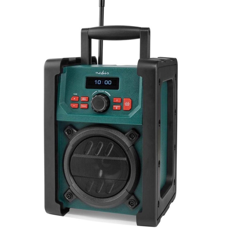 NEDIS digitální pracovní rádio/ stolní/ výkon 15W/ DAB+/ FM/ Bluetooth/ IP65/ napájení z baterie/síťové/ černo-zelené