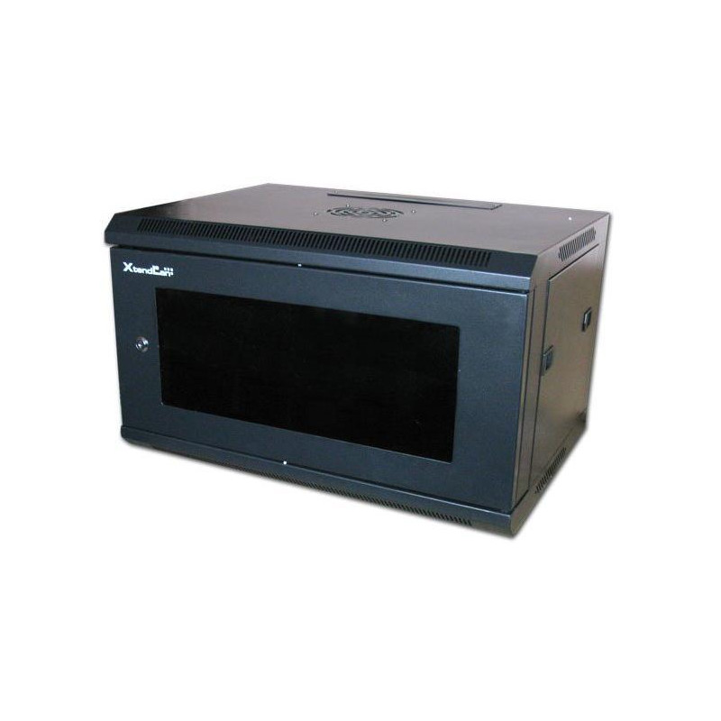 XtendLan 6HE/600x450, Wandmontage, einteilig, aufgeklappt, Glastür, schwarz