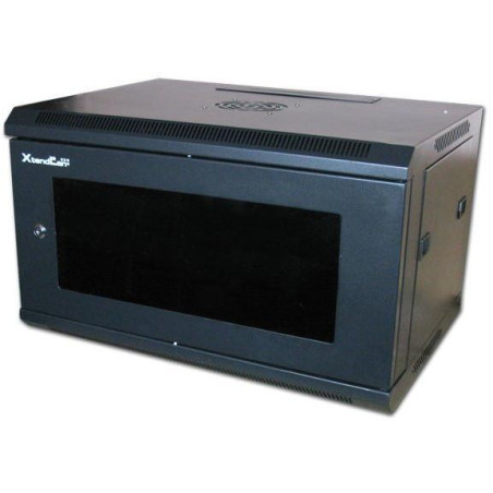 XtendLan 6U/600x450, wall-mounted, one-piece, unfolded, glass door, black