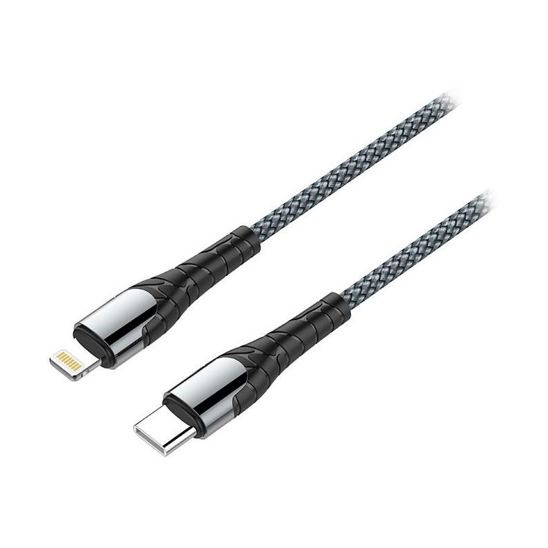 Kolorowy kabel do transmisji danych USB-C/Apple Lightning/3A/szybkie ładowanie/1m/szary