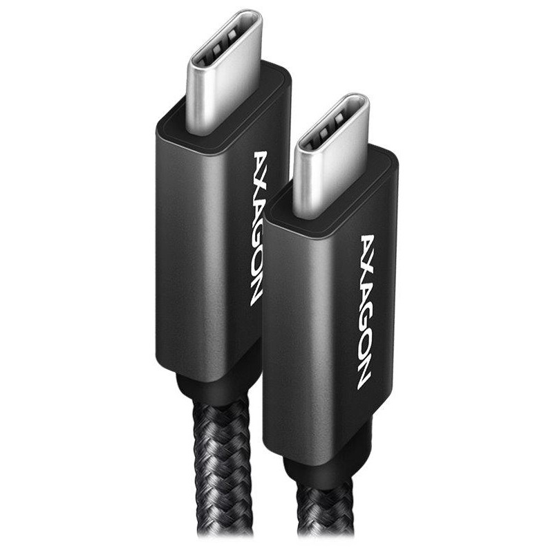 AXAGON data and charging cable USB-C to USB-C / USB 3.2 Gen2 / PD 100W 5A / 4k HD / ALU / braid / 1.0 m / black