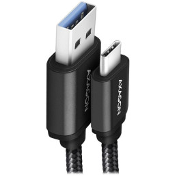 AXAGON Daten- und Ladekabel USB-A auf USB-C / USB 3.2 Gen1 / 3A / ALU / geflochten / 1,5m / schwarz