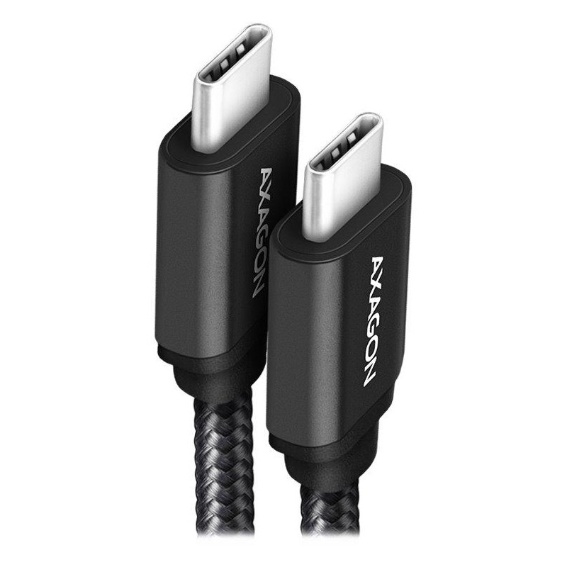 Kabel do transmisji danych i ładowania AXAGON SPEED USB-C do USB-C / USB 3.2 Gen1 / PD 60W 3A / ALU / oplot / 1m / czarny
