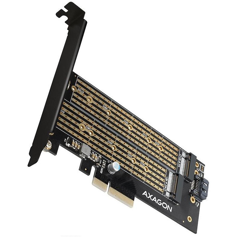 Adapter gniazda AXAGON do PCIe x4 do M.2 NVMe M-KEY lub SATA B-KEY / PCEM2-D / niski profil