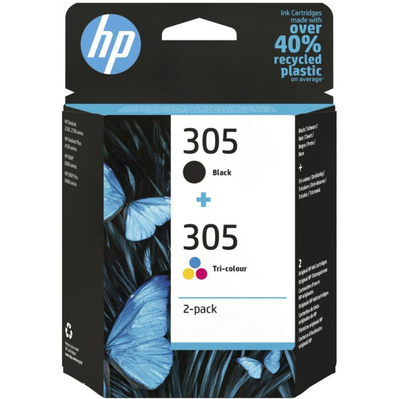 HP atramentová kazeta 305 2-Pack Tri-color/Black Original Ink Cartridge