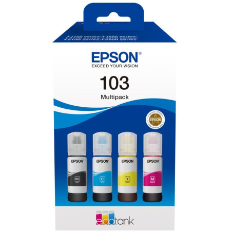 Wkład atramentowy Epson 103/ T00S64A/ EcoTank/ L1x10/ L315x/ L325x/ L3x6x/ L5190/ 4-kolorowy pakiet wielokrotny